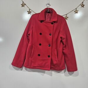 Lands End Red Nautical Anchor Polartec Doublebreasted Peacoat Medium Holiday